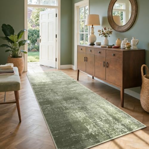 2x6 Ft Abstract Washable Runner Area Rugs for Hallway Green by Cuzwlovita
