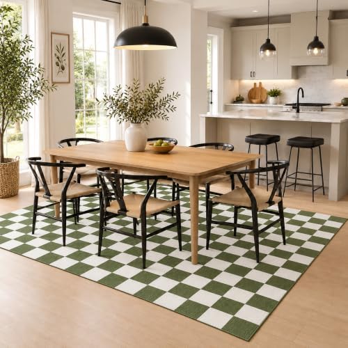 5x7 Checkered Area Rug for Living Room, Soft Low Pile Dark Green rugs - Image 4