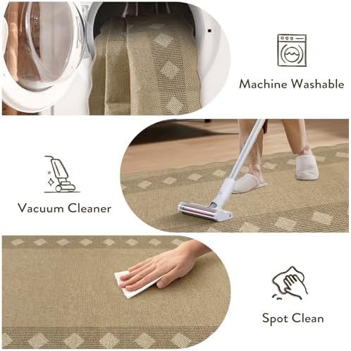 LIVEBOX Scalloped Easy Jute 2x3 Outdoor Rug, Front Door Mat Indoor Outdoor Entryway Rug, Small Washable Non Slip Kitchen Rugs, Tan Diamond Farmhouse Carpet Doormat for Porch Bathroom Doorway Foyer - Image 6