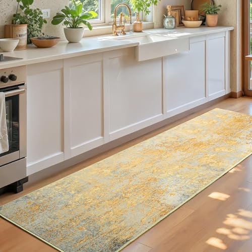 2x6 Rug Runners for Hallways Kitchen Runner Rug Non Slip Washable Long Runner Rugs with Rubber Backing Soft Abstract Carpet Runner for Hallways, Kitchen, Bathroom, Entryway (Orange, Silver & Gray) by OmpaaHomeDecor