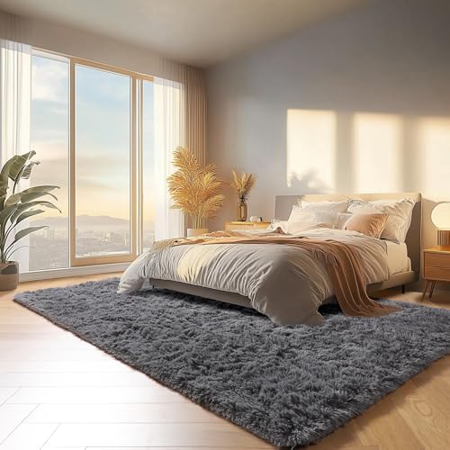 ONASAR Grey 6x9 Area Rugs for Living Room, Gray Large Fluffy Shag Rug for Bedroom, Ultra Soft Plush Big Indoor Floor Carpet for Kids Girls Boys Baby Teen Dorm Nursery Home Decor Aesthetic - Image 4