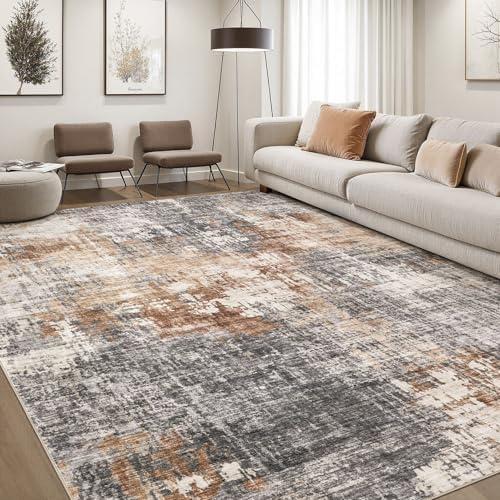 DMOYEST Area Rug Living Room Rugs - 8x10 Washable Large Soft Indoor Neutral Modern Abstract Low Pile Rug Carpet for Bedroom Dining Room Farmhouse Home Office - Grey Brown by DMOYEST