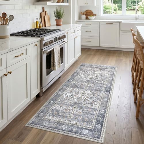 KUTA Vintage Washable Runner Rug 3x6 Grey Blue Wide Hallway Runner - Image 2