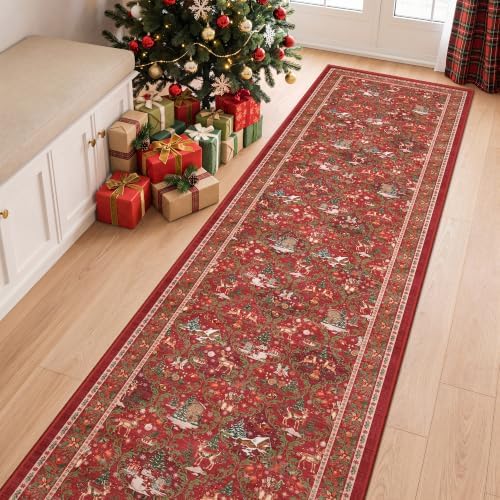 Christmas Runner Rug 2x8, Washable Rugs for Bedroom (2'x8', Red) - Image 5