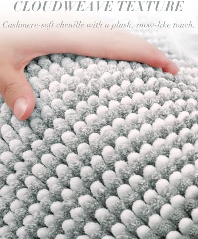 BSICPRO Large Chenille Bathroom Rugs, 24x43 Striped Bath Mats, Light Gray - Image 2