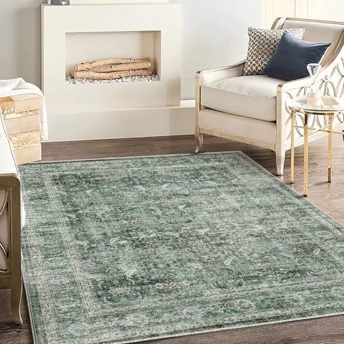 CHAMPLANT Washable Area Rug 3'x5' Vintage Traditional Floor Cover Foldable Thin Rugs Retro Kitchen Indoor Distressed Non Slip Carpet Floral Print Mat Bedroom Living Room - Image 2