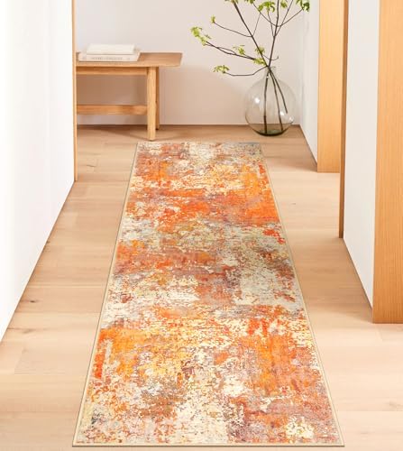 Lahome Modern Abstract Runner Rug - 2x6 Hallway Runner Rugs Long Bathroom Runner Washable Carpet Runner, Contemporary Soft Non Skid Indoor Floor Runners for Kitchen Laundry Room, Yellow/Gold/Cream - Image 3