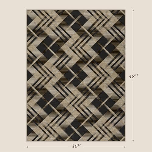 Easy Jute 3x4 Entryway Rug, Washable Non Slip Farmhouse Diagonal Plaid - Image 2
