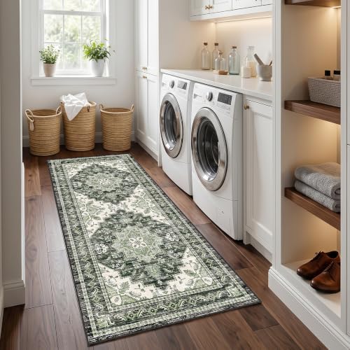Area Rugs Runner 2x6 Washable Non-Slip Boho Indoor Carpets, Green - Image 6