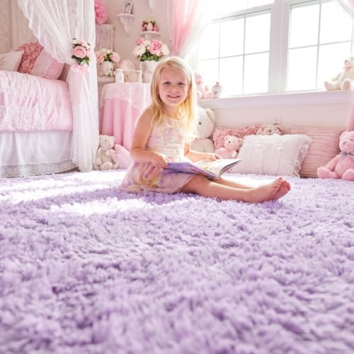 ONASAR Purple Rugs for Living Room Bedroom, 5x8 Fluffy Bedside Area Rug, Soft Plush Shaggy Indoor Floor Carpet for Nursery Kids Girls Boys Teen Dorm Home Office Decor Aesthetic - Image 4