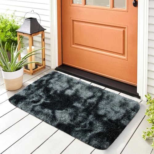 2x3 Tie-Dyed Black and Grey Fluffy Area Rug Non-Slip for Entryway Bedroom - Image 3