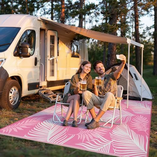 Pauwer Waterproof Outdoor Rug 8x10, Plastic Straw Patio Rug, Leaf Pink - Image 7