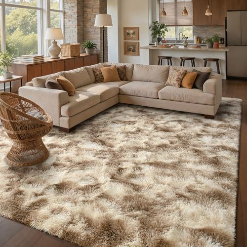 6x9 Ft Large Shag Rugs for Living Room Decor, Tie-Dyed Ultra Soft Fluffy Furry Area Rugs for Bedroom Indoor Floor, Aesthetic Carpet for Kids Home (Khaki) - Image 2