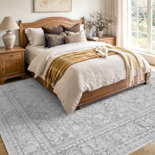 8x10 Ft Large Area Rugs for Living Room, Soft Non-Slip Machine Washable Rug, Vintage Stain Resistant Carpets for Bedroom Nursery Dining Room Home Decor (Grey) - Image 4