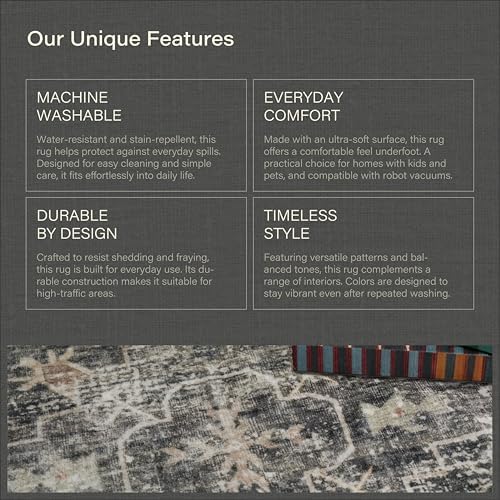 Modern Large 9x12 Area Rugs for Living Room, Charcoal Stone Minimalist Oriental Washable Boho Black Rug for Bedroom Under Bed with Distressed Geometric Design, Stain Resistant Low Pile Non-Slip - Image 6