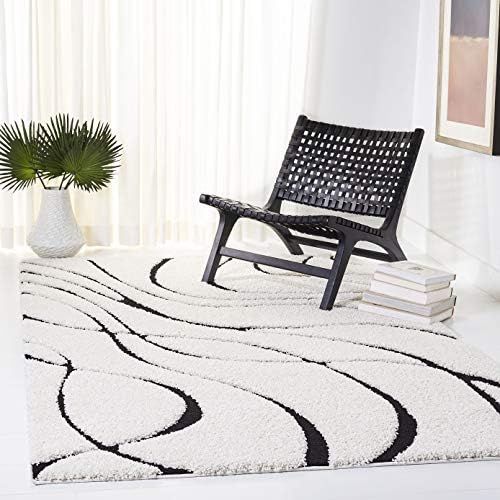 SAFAVIEH Florida Shag Square Rug 6'7", Soft Plush Ivory & Black SG471-1290 by Unknown