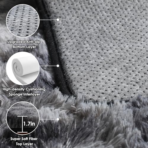 ONASAR 6x9 Area Rugs for Living Room Bedroom, Tie-Dyed Dark Grey Large Fluffy Bedside Throw Rug, Soft Plush Shaggy Fuzzy Floor Carpet for Nursery Kids Girls Boys Teen Dorm Home Decor - Image 4