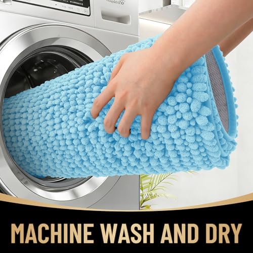 OLANLY Thick Chenille Absorbent Bathroom Rugs Mat 30x20, Sky Blue - Image 4