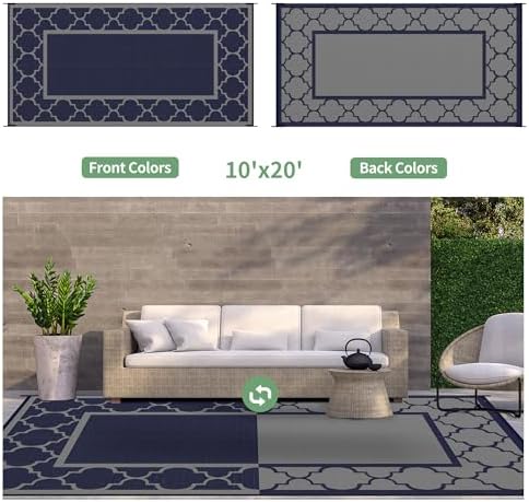 GENIMO Outdoor Rug, Waterproof Plastic Rugs 10'x20' for Camping Blue Grey - Image 5
