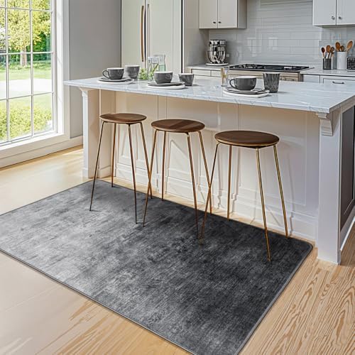 3x5 Washable Area Rug, Gray Solid Area Rugs for Living Room & Bedroom - Image 3