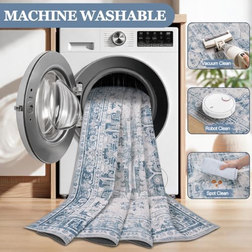 5x7 Washable Area Rugs for Bedroom Blue Grey Non-Slip Rug - Image 5