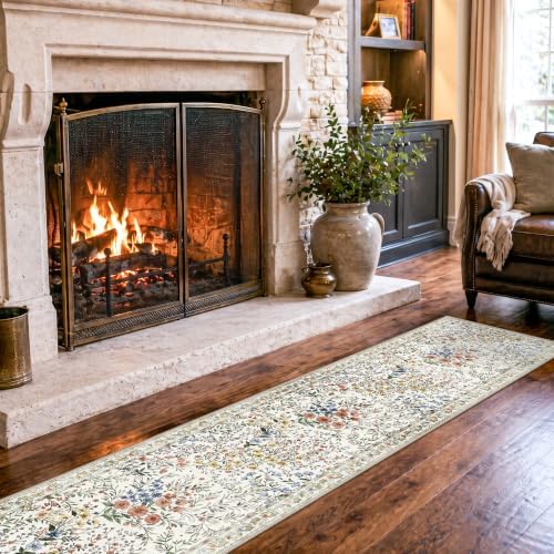 Washable Hallway Runner Rug 2x8: Vintage Floral Rug for High Traffic Hallways - Machine Washable Non Slip Low Pile Carpet - Soft Foldable Runner for Family Entryways - 2'x8' Beige - Image 5