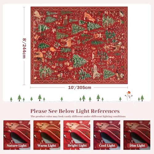 OJIA Christmas Area Rug 8x10 Red Animal Living Room Carpet Bedroom Rug - Image 2