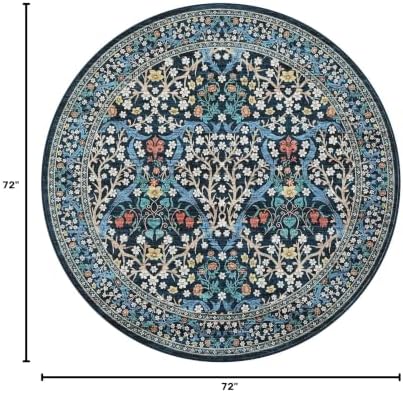 GarveeHome Blue Floral Washable Round Rugs 6ft for Bedroom Living Room - Image 2