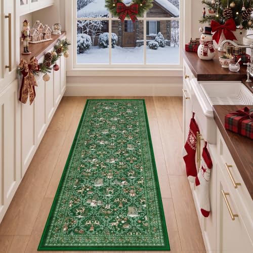 Christmas Runner Rug 2x6, Washable Rugs for Bedroom (2'x6', Green) - Image 4