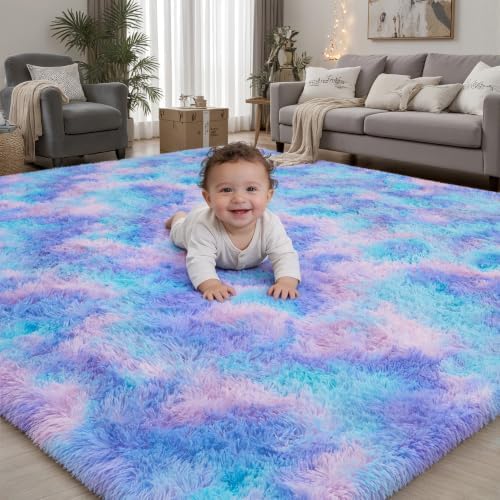 PLHXFR 5x7 Area Rugs Living Room: Fluffy Bedroom Soft Shag Rug Kid Rainbow by PLHXFRSoftAreaRugs