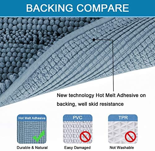H.VERSAILTEX Bath Rugs for Bathroom Washable Non Slip Extra Thick Chenille Striped Bath Mat Rug Runners 47" x 17" Absorbent Fluffy Soft Shaggy Mats Plush Area Carpet for Bath Room, Tub - Stone Blue - Image 4