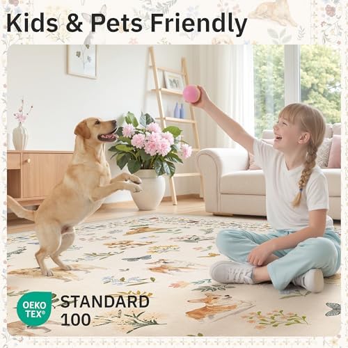 Soalmost Dog 8x10 Area Rugs for Living Room, Washable Animal Soft Rug Beige - Image 5