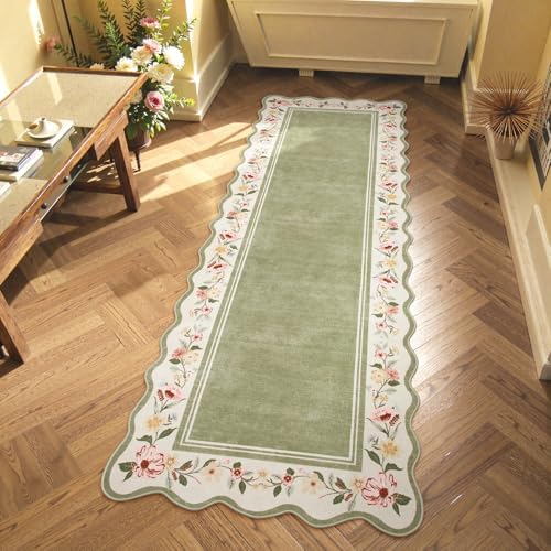 Lahome Floral 2'x 6' Washable Kitchen Runner Rug, Green Bathroom Runner Rug by Lahome