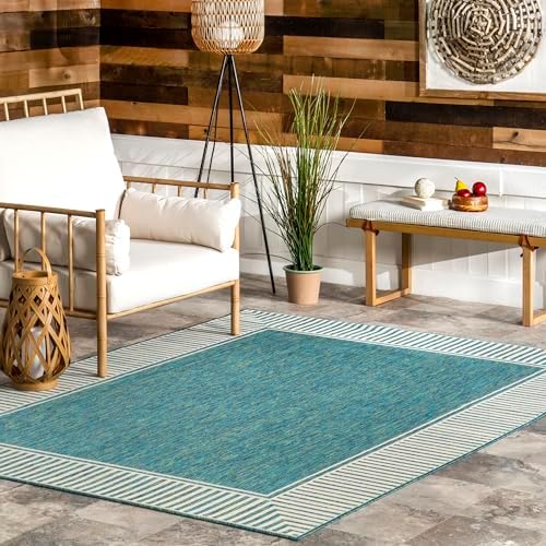 nuLOOM Asha Teal Bordered Power Loomed Indoor/Outdoor Area Rug, 4' x 6' by nuLOOM