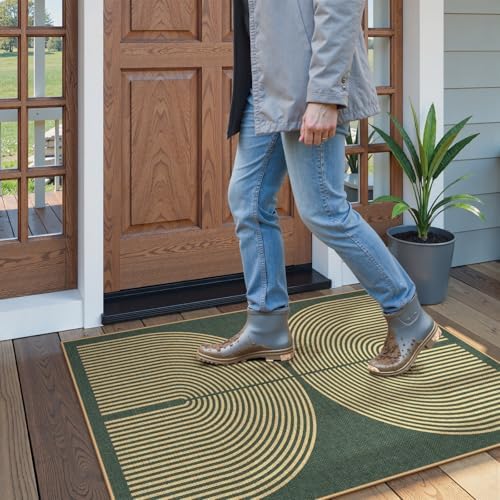 Lahome Modern Rainbow Green Entryway Rug, 3x5 Washable Outdoor Porch Rug - Image 2