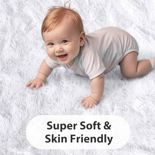 FinRèc Home 6x9 Non-Slip Fluffy Area Rugs for Living Room (White) - Image 5