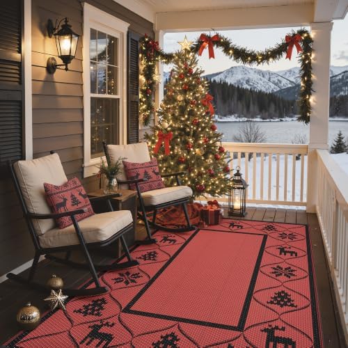 GENIMO Outdoor Rug, Waterproof Plastic Rugs for Patio, 6'x9' Ruby Black - Image 4