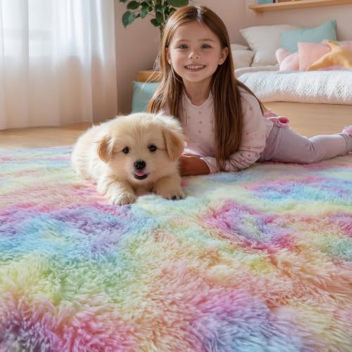 Rainbow Unicorn Shag Runner Rug, 2'x6', Washable Non Slip Kids Carpet - Image 2