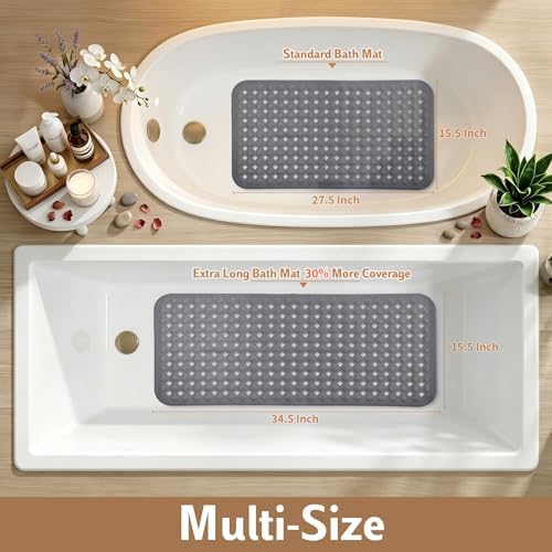Yimobra Bathtub Mat Non Slip, Super Strong Suction Cups, 28"X16" Long Shower Mat with Drain Holes, Machine Washable Fast Draining Bath Mats, Bathroom Essentials,Gray - Image 6