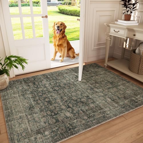 Machine Washable Throw Rugs for Entryway: Door Mat Indoor Entrance 3x5 Rug Boho Small Area Rug Non-Slip Low Pile Kitchen Rug for Front Door Indoor Entrance Entry Kids Room by palohom