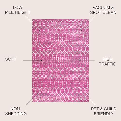 JONATHAN Y Boho Vintage Diamond Fuchsia/Ivory Indoor Area Rug 4X6 ft, Moroccan Hype for Living Room, Bedroom, Kitchen, Office, Easy-Cleaning, High Traffic, Pet-Friendly, Non-Shedding (MOH101G-4) - Image 2