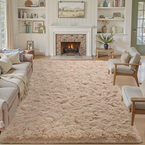 5x7 Living Room Rugs Fluffy Neutral Beige Area Rug，Modern Plush Non-Slip Soft Bedroom Shag Carpet for Book Room Office,Coffee Stain Resistant - Image 2