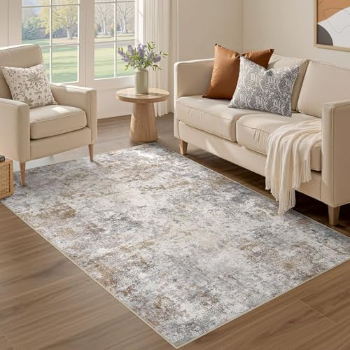 UERMEI 3x5 Entryway Area Rug Washable Neutral Brown Grey Small Carpet - Image 5