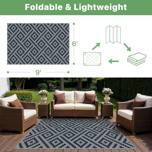 GENIMO Outdoor Rug, Waterproof Plastic Rugs for Patio, 6'x9' Cloud Blue - Image 2