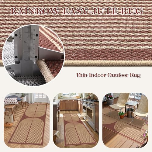 Lahome Modern Rainbow Easy Jute 2x6 Runner Rug, Red Kitchen Runner - Image 3