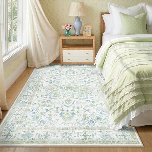CAPALOCA 5x7 Washable Nursery Girls Low Pile Area Rug Green Blue - Image 2