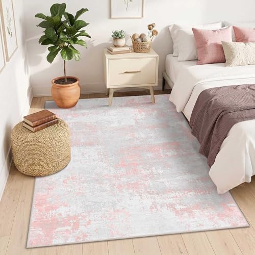 Pink 4x6 Area Rug for Entryway, Modern Abstract Cute Small Rugs - Image 5