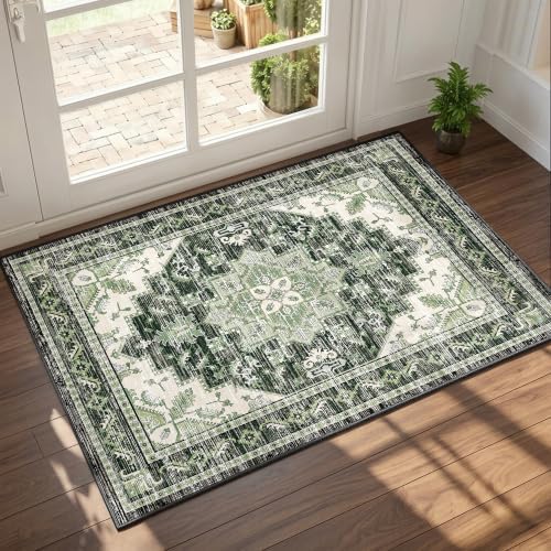 Area Rugs Small 2x3 Washable Non-Slip Boho Indoor Carpets, Green by tubeamin