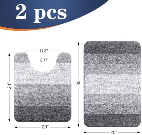 OLANLY Micorfiber Bathroom Rug Set 2 Piece, Soft Absorbent Bath Mats, Grey - Image 2
