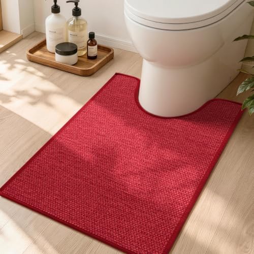YIHOUSE Red Toilet Rugs U Shaped 17.5"x24", Quick Dry Non Slip Contour Bath Mat, Absorbent Machine Washable Ultra Thin Bathroom Mats for Toilet Base by YIHOUSE